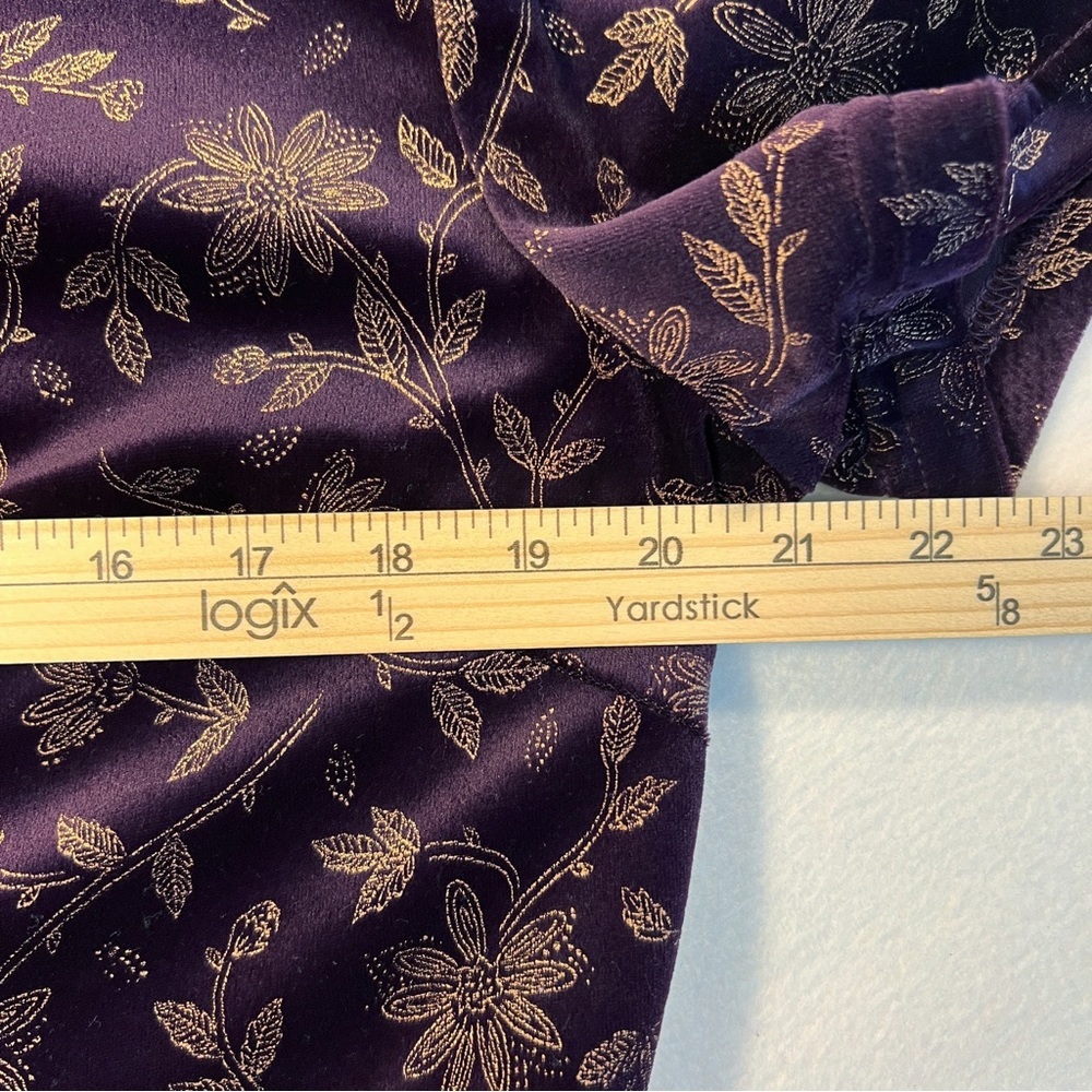 Caroline Wells Women's 16 Maxi Velour Dress Purple Gold Floral Holiday Party - Picture 10 of 11